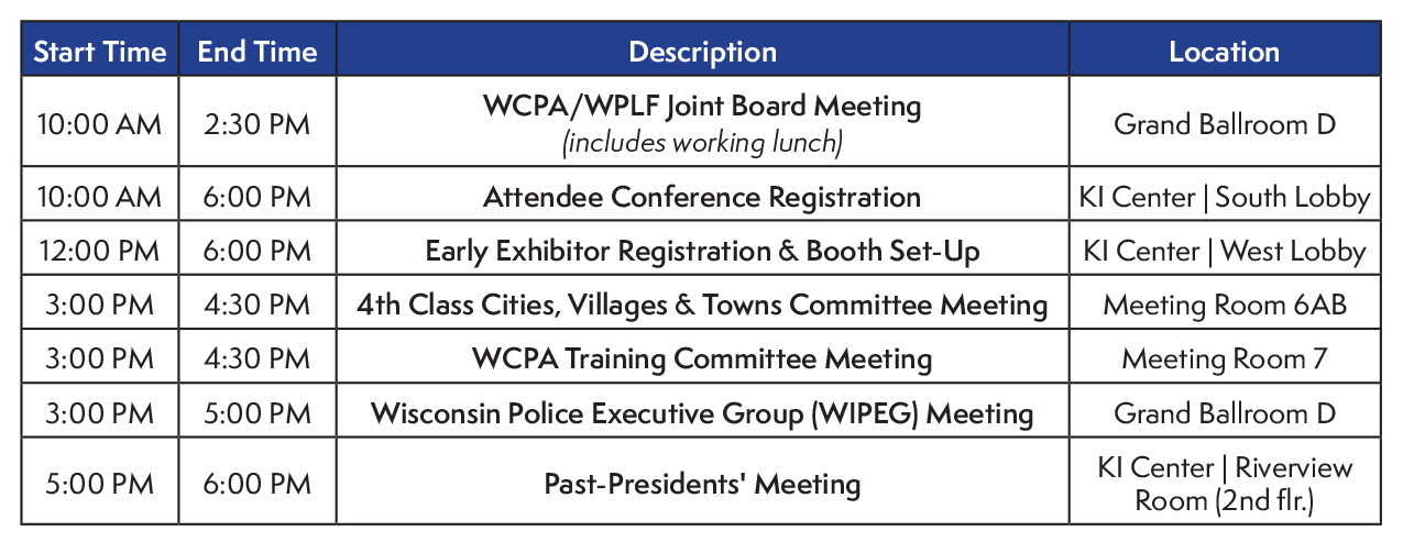 Conference Schedule of Events