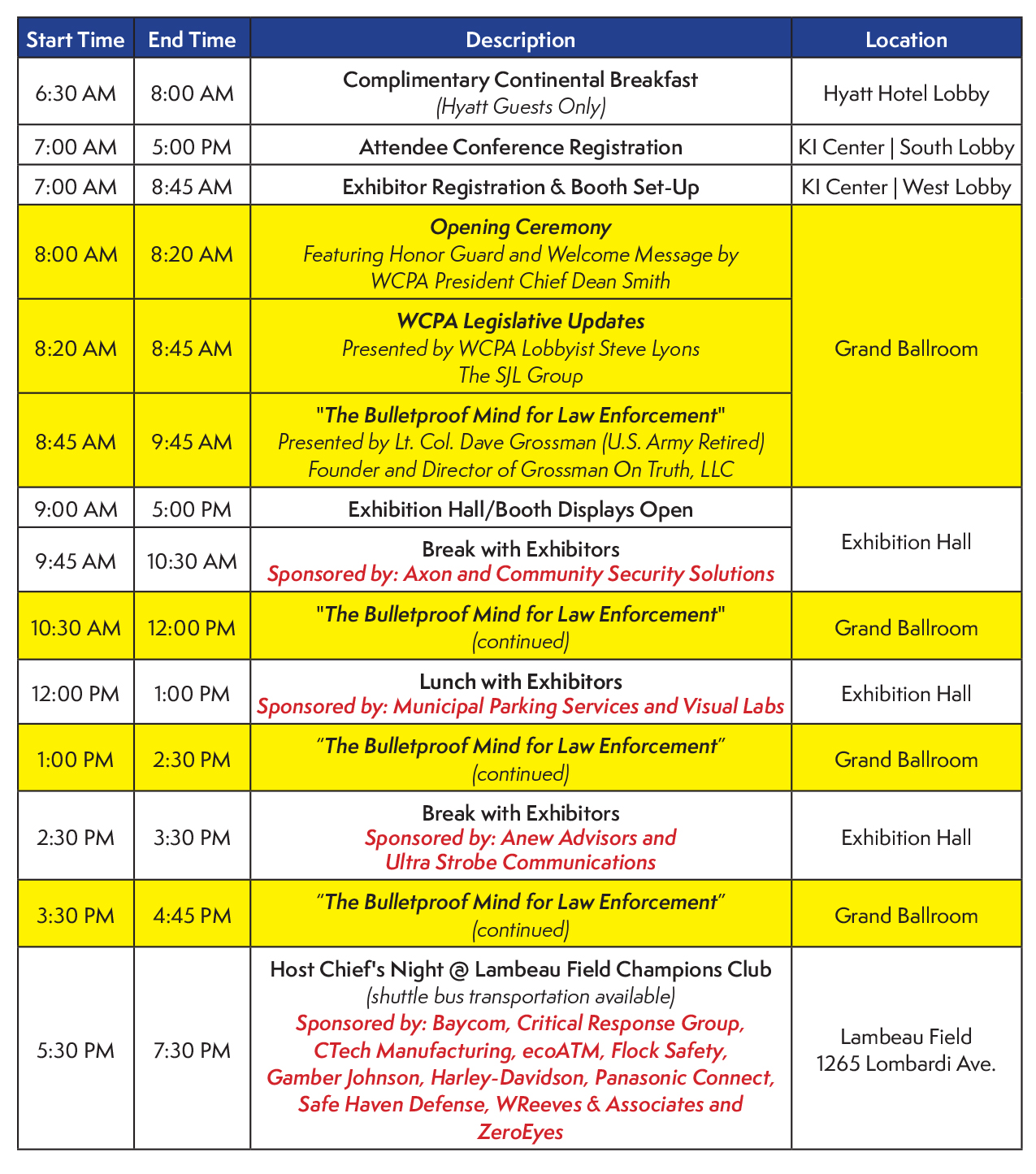 Conference Schedule of Events